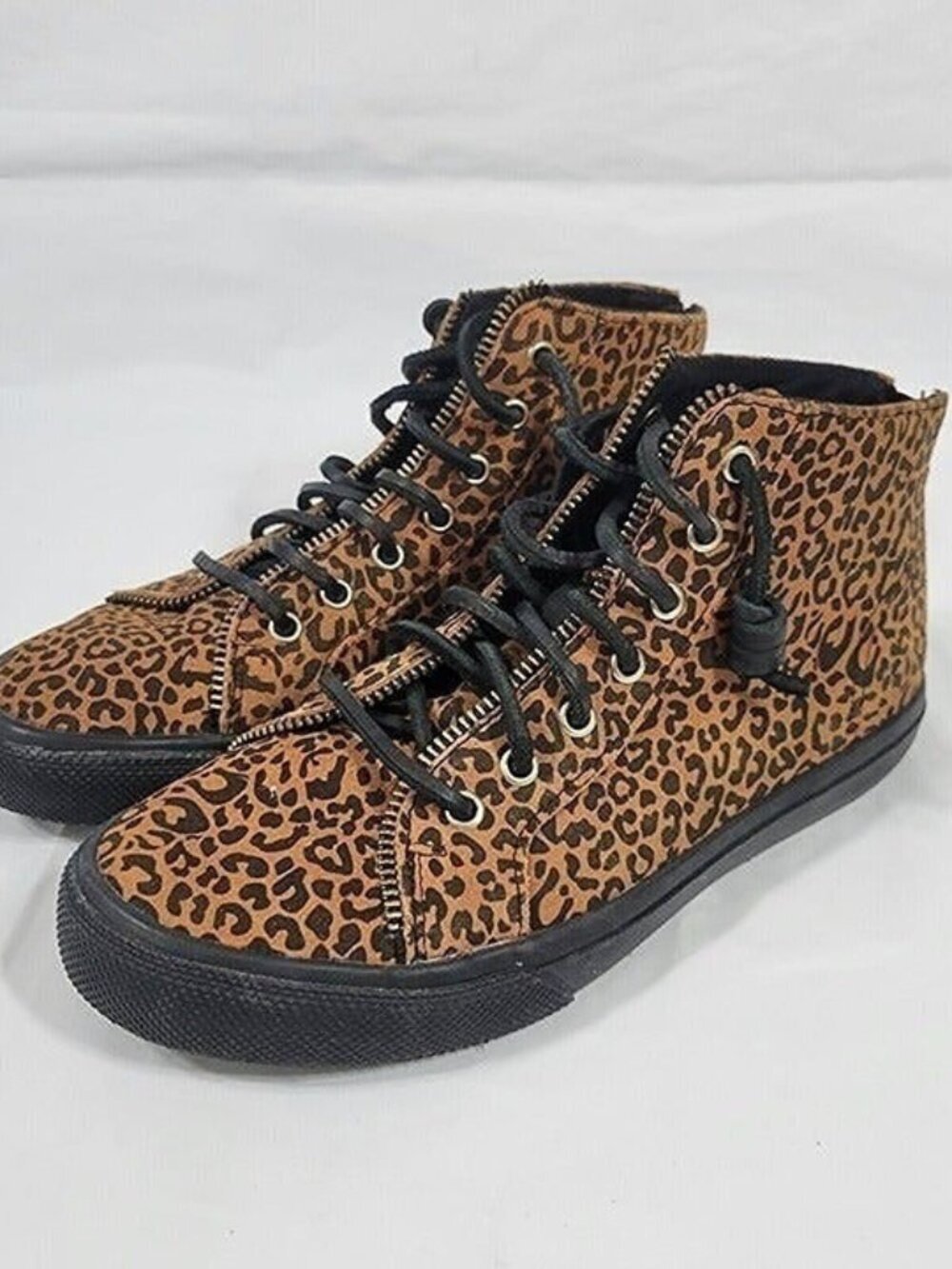 Sperry Shoes x Rebecca Minkoff High Top Sneakers Women Size 6 Animal Print Zip